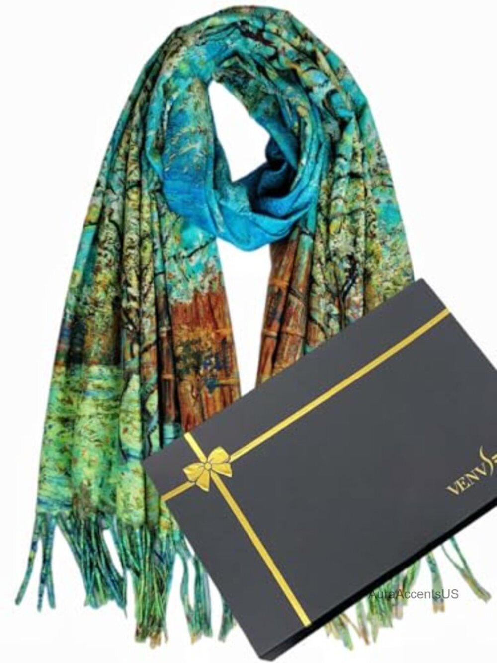 Reversible Art Scarf Wrap Shawl Soft Polyester Gift Box Women